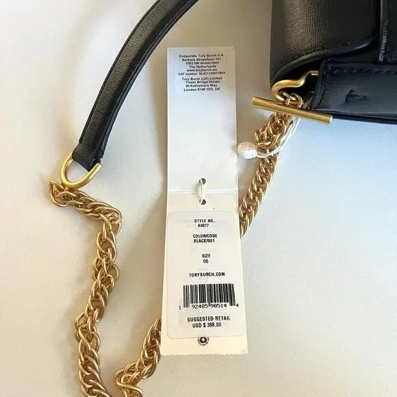 TORY BURCH NWT Robinson Convertible Shoulder Crossbody Bag, Black Leather - Picture 3 of 14